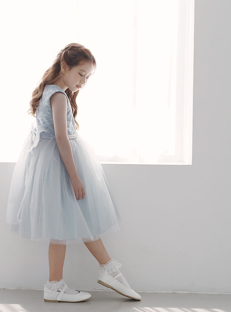 子供ドレス発表会・結婚式・おしゃれなDRESCCOのD-SU-217-ブルー×グレー刺繍ドレスの画像5