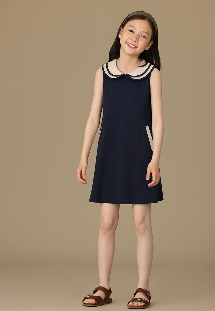 K5063 - Bicolor sleeveless navy dress