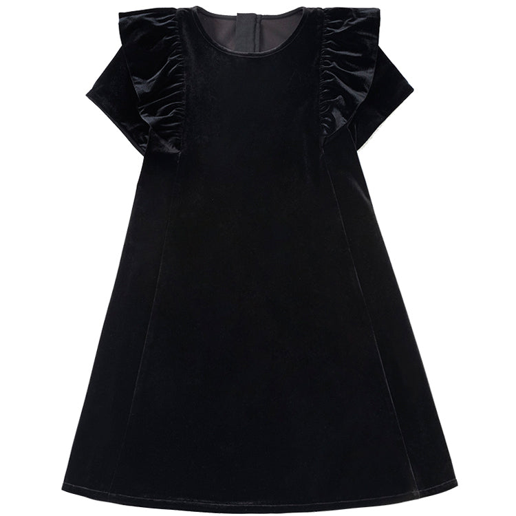 K3052 - Black velvet ruffle dress