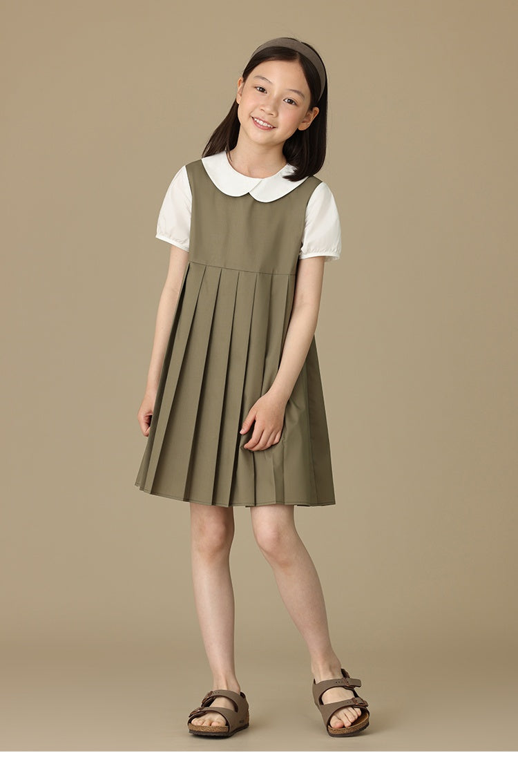 K5074 - Khaki pleated layered dress