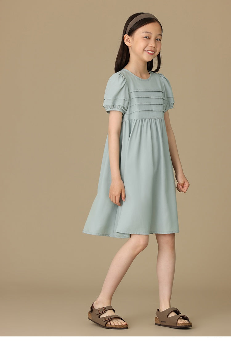 K6025 - Blue-gray striped pintucked dress