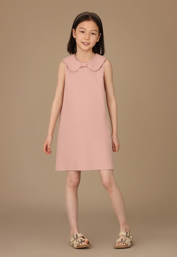 K3041 - Light pink big bow collar sleeveless dress