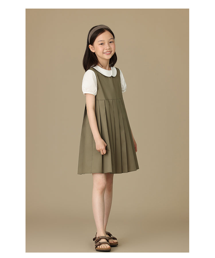 K5074 - Khaki pleated layered dress