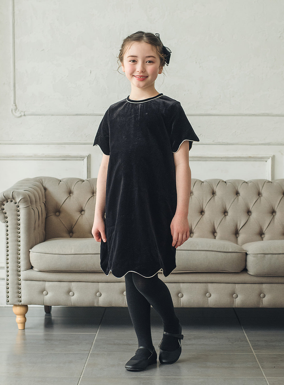 ベルベットフローラルシルエットワンピース