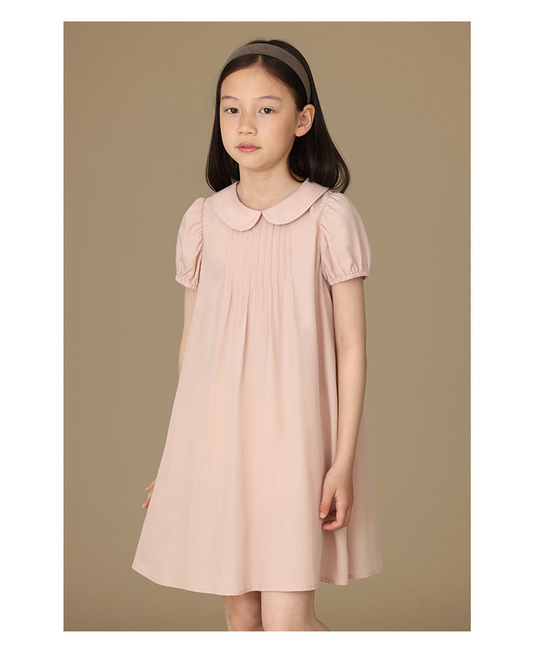 K6006 - Round neck baby pink short sleeve dress