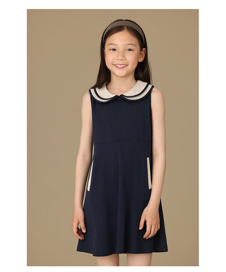 K5063 - Bicolor sleeveless navy dress