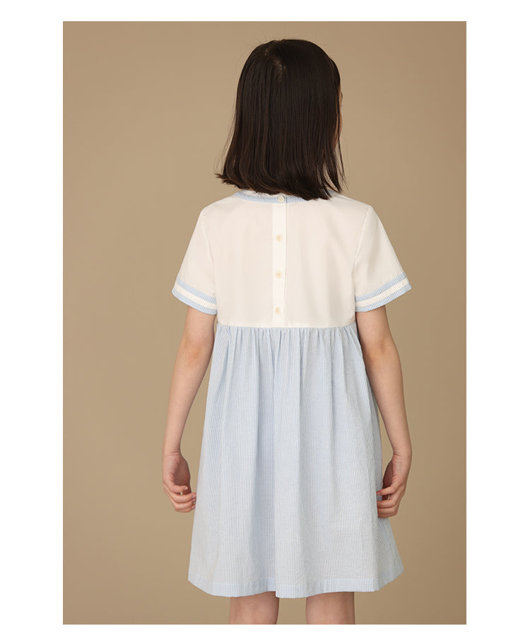 K5009 - Blue stripe square neck short sleeve dress