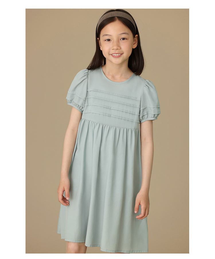 K6025 - Blue-gray striped pintucked dress