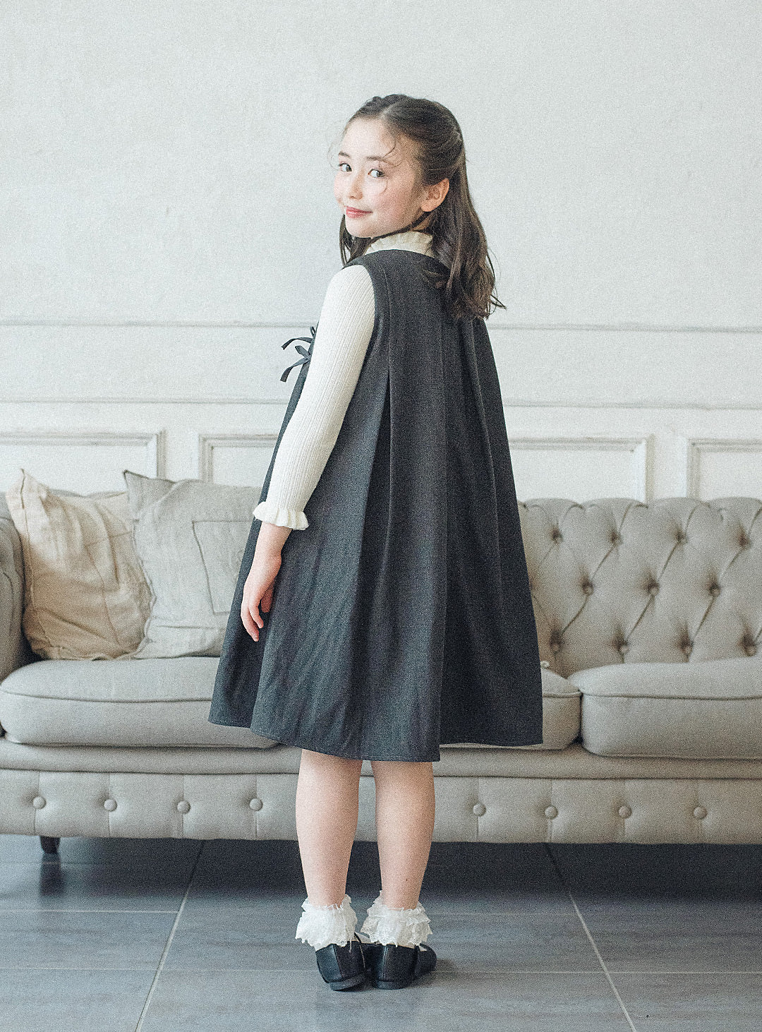 グレーリボンフレアワンピース