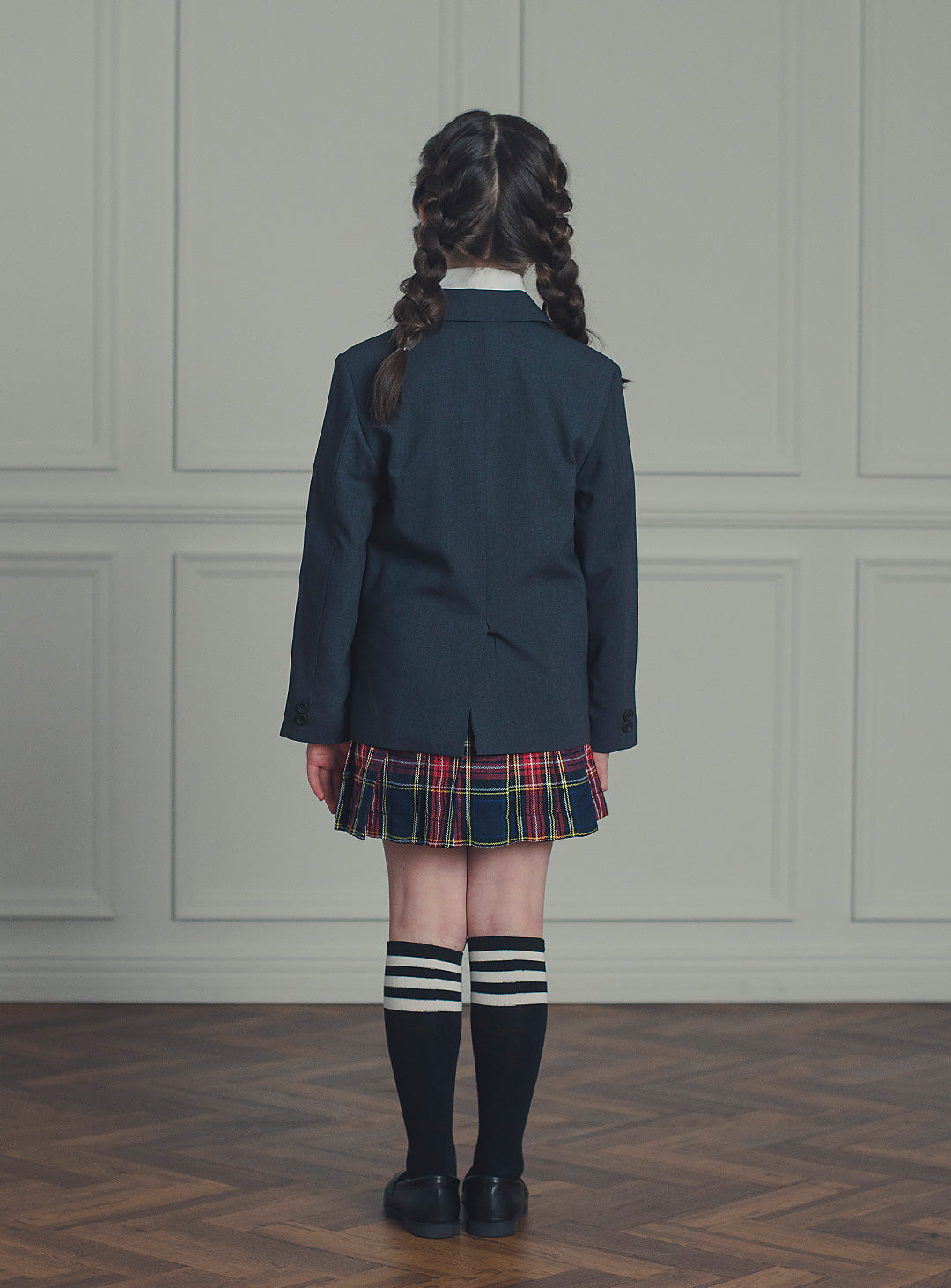 アメリアチャコールウールジャケットレッドチェックスカート2ピースセット(ジャケット、スカート)