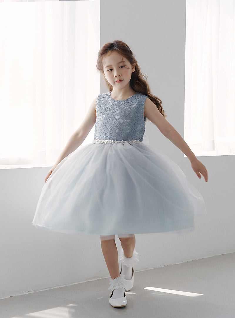 子供ドレス発表会・結婚式・おしゃれなDRESCCOのD-SU-217-ブルー×グレー刺繍ドレスの画像7
