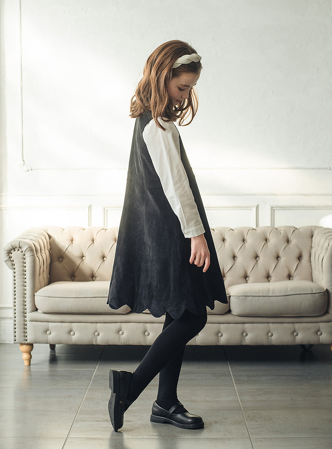 コーデュロイブラックワンピース