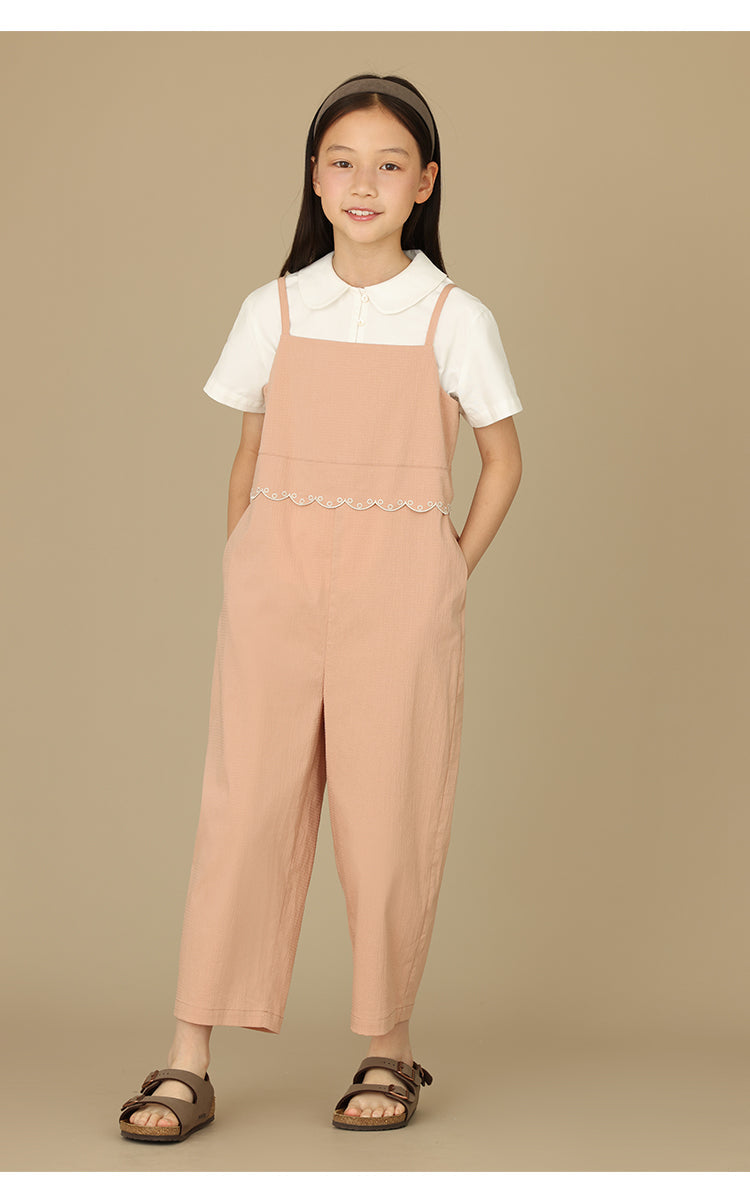 K6049 - Baby pink lace overalls