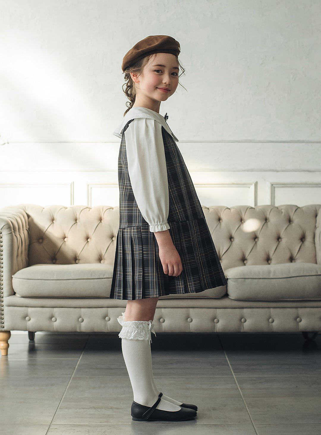 リディアネイビーチェックジャンパースカート