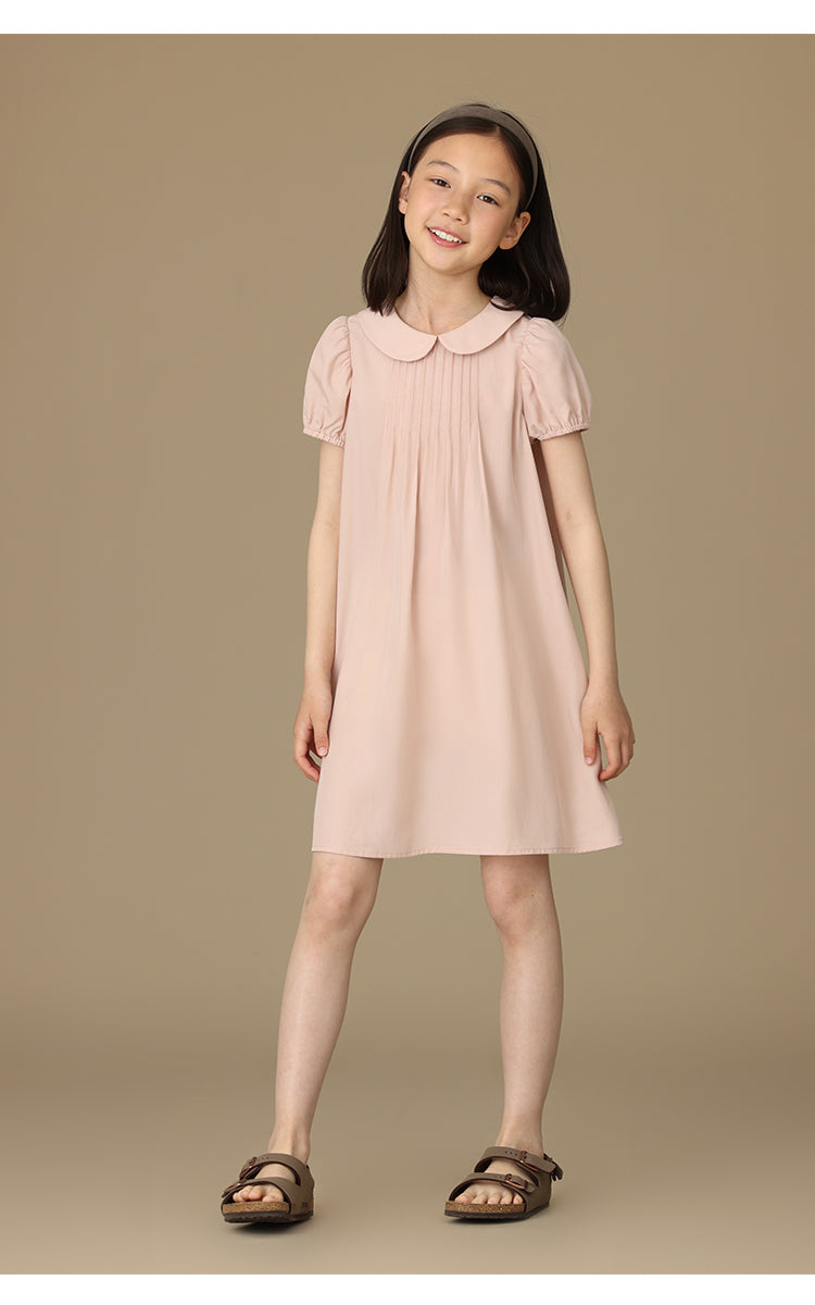 K6006 - Round neck baby pink short sleeve dress