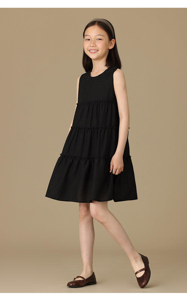 K6009 - Black sheersucker tiered dress