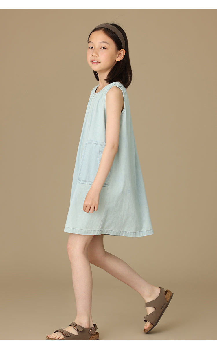 K5064 - Washed denim shirring dress