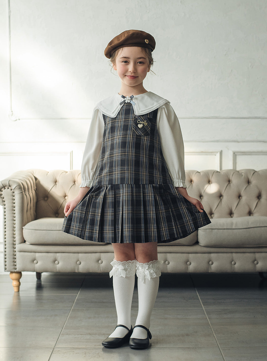 リディアネイビーチェックジャンパースカート