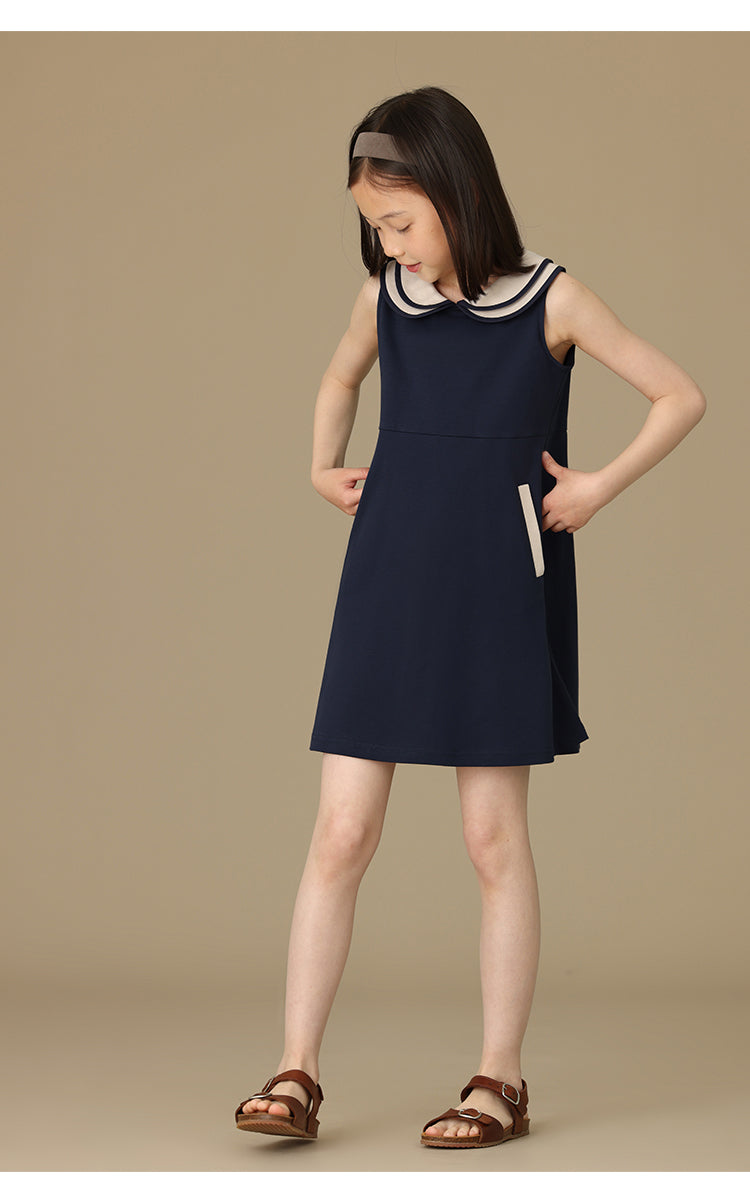 K5063 - Bicolor sleeveless navy dress