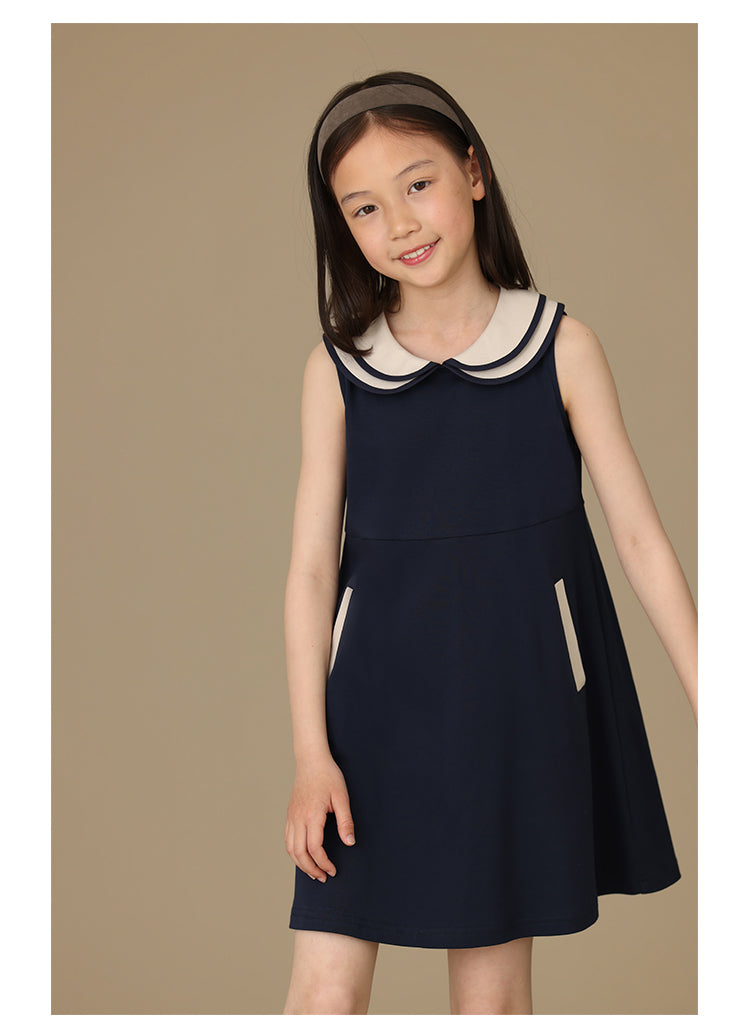 K5063 - Bicolor sleeveless navy dress