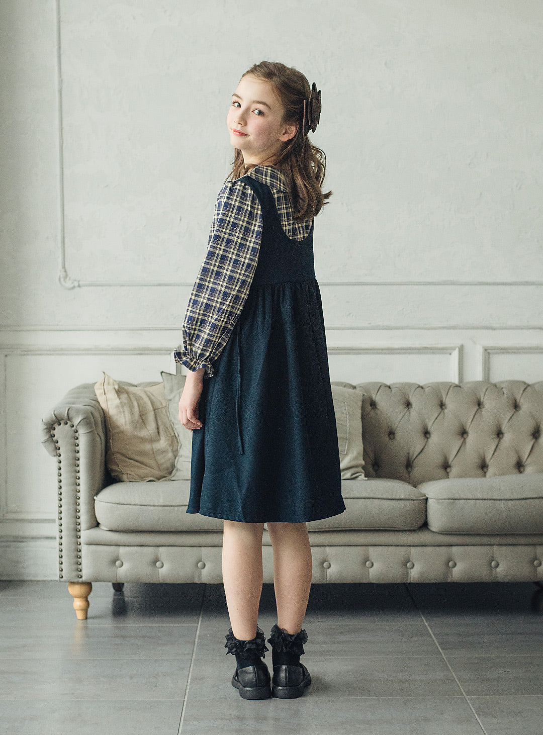 チェックブラウス×ジャンパースカートセットアップ