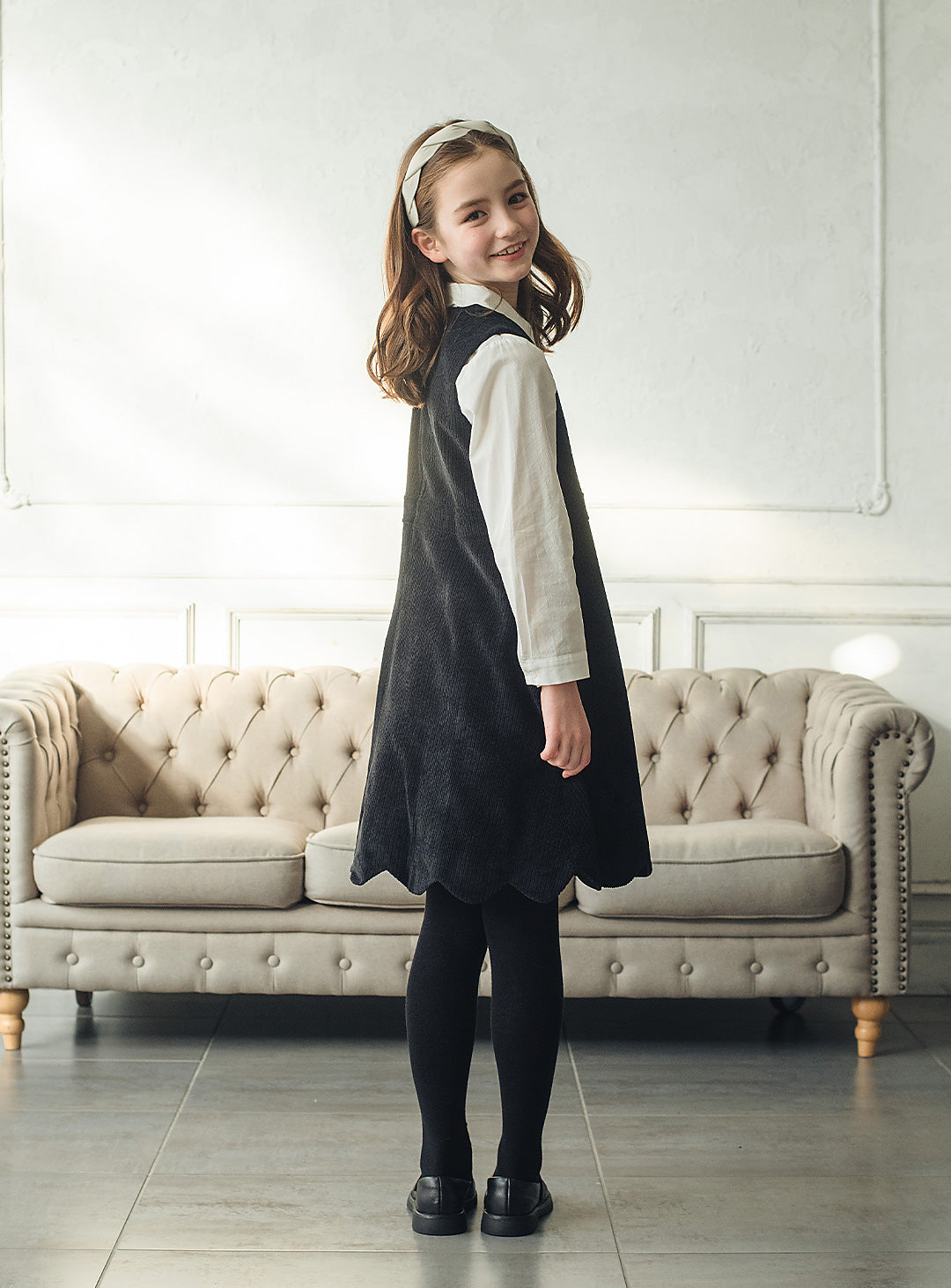 コーデュロイブラックワンピース