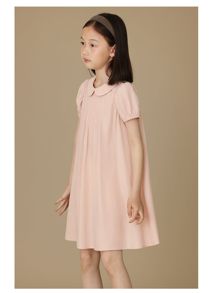 K6006 - Round neck baby pink short sleeve dress