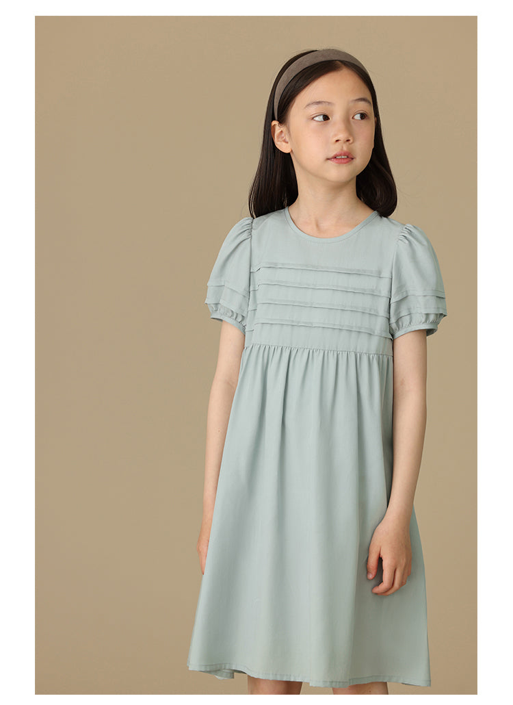 K6025 - Blue-gray striped pintucked dress