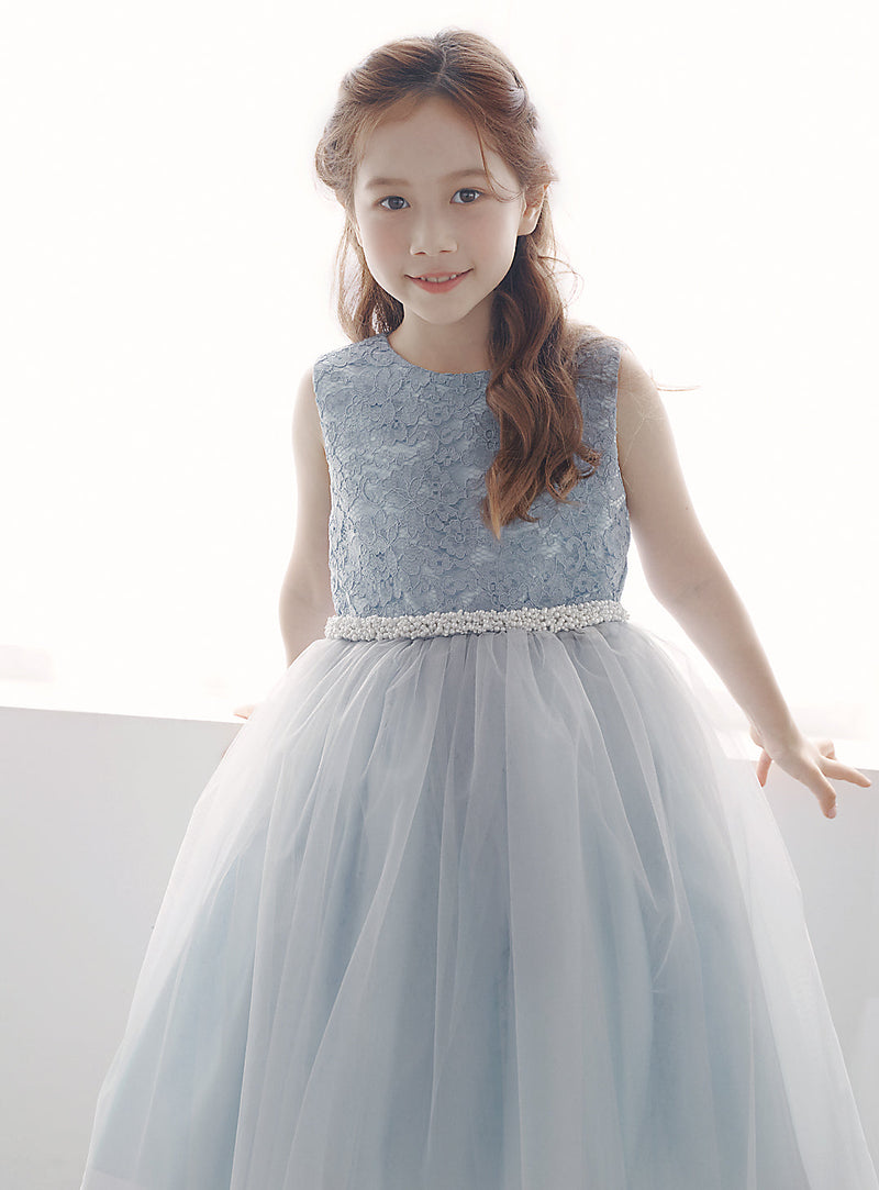 子供ドレス発表会・結婚式・おしゃれなDRESCCOのD-SU-217-ブルー×グレー刺繍ドレスの画像9