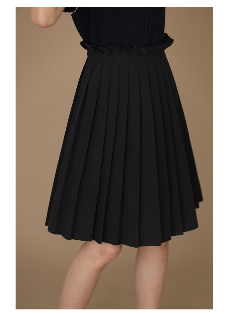 K4037 - Navy midi length pleated skirt