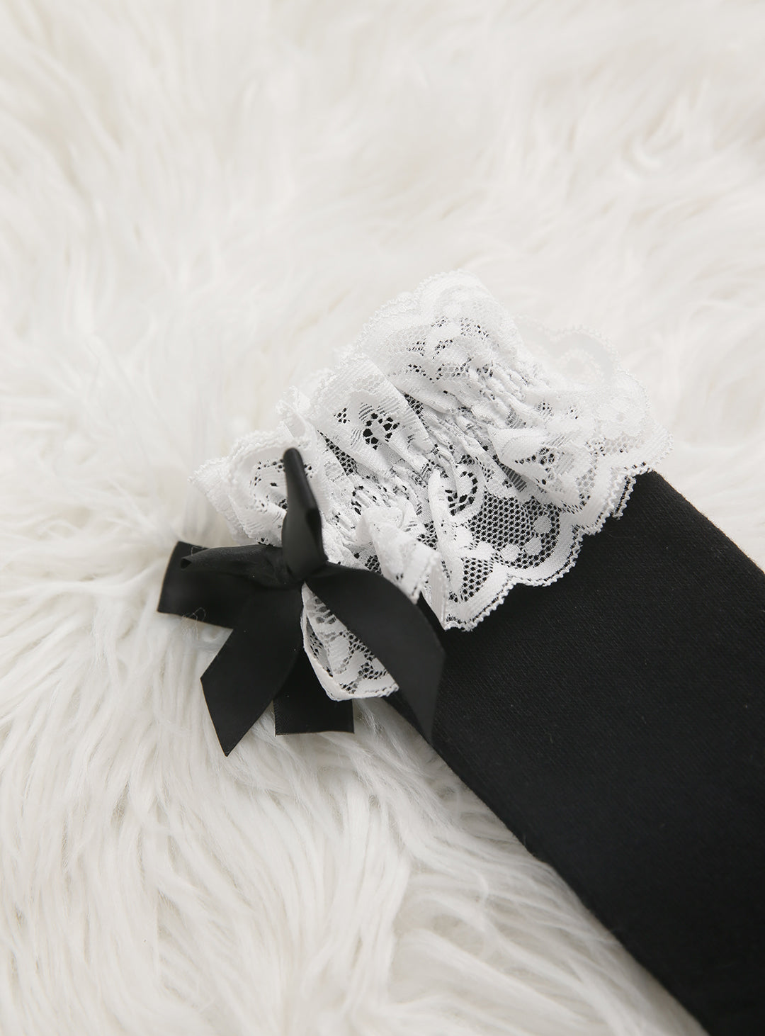 レースリボン付ロングソックス(ホワイト,ブラック)
