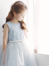 子供ドレス発表会・結婚式・おしゃれなDRESCCOのD-SU-217-ブルー×グレー刺繍ドレスの画像10