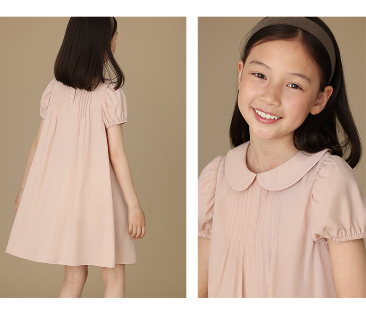 K6006 - Round neck baby pink short sleeve dress