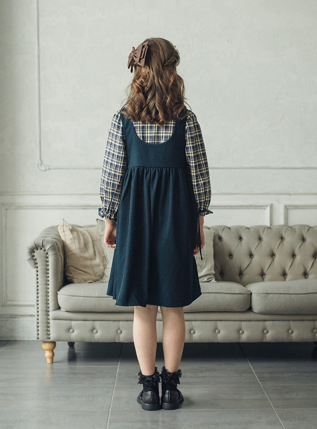 チェックブラウス×ジャンパースカートセットアップ