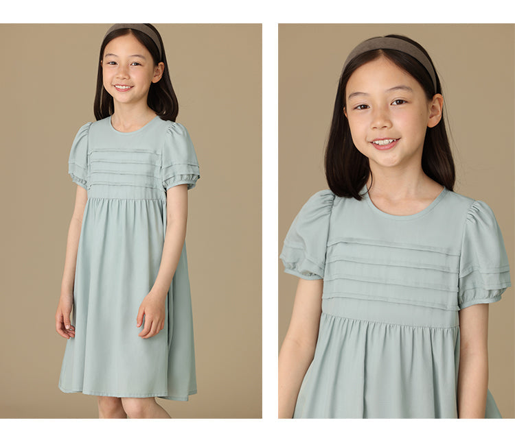 K6025 - Blue-gray striped pintucked dress