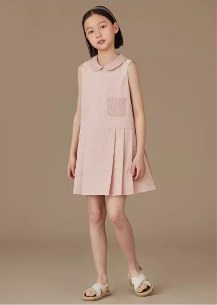 K31802 - Check collar pleated charm dress