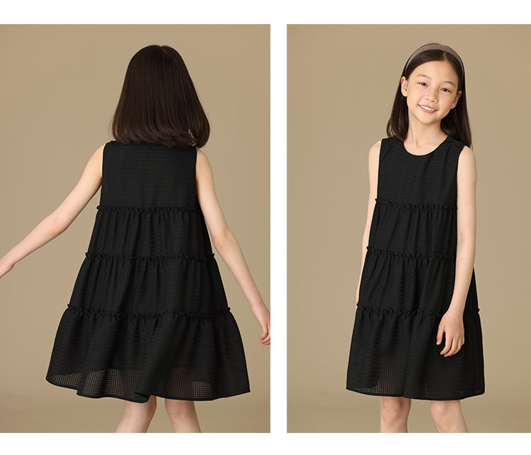 K6009 - Black sheersucker tiered dress