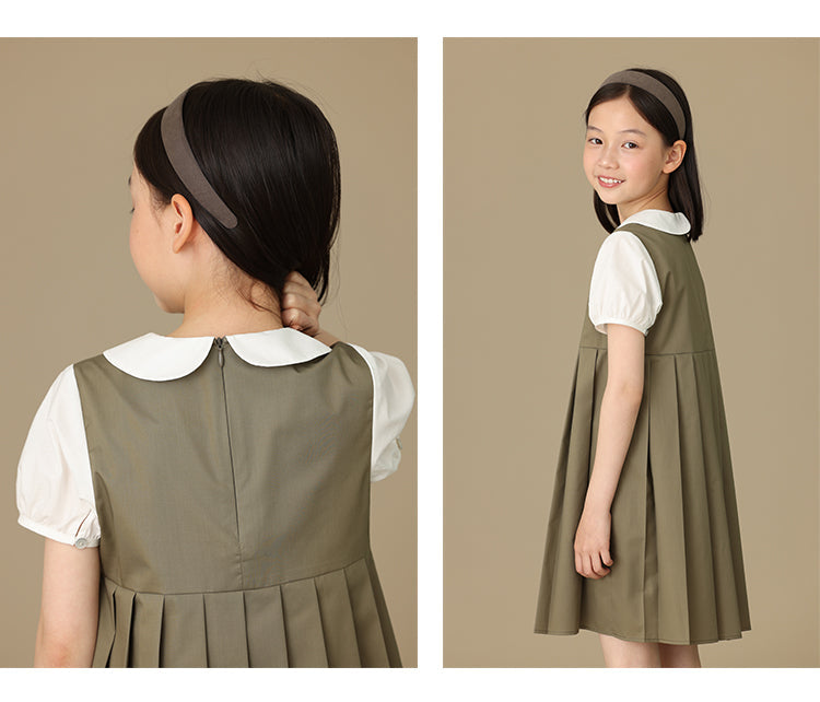 K5074 - Khaki pleated layered dress