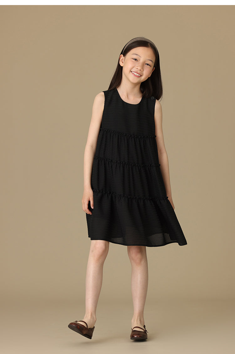 K6009 - Black sheersucker tiered dress