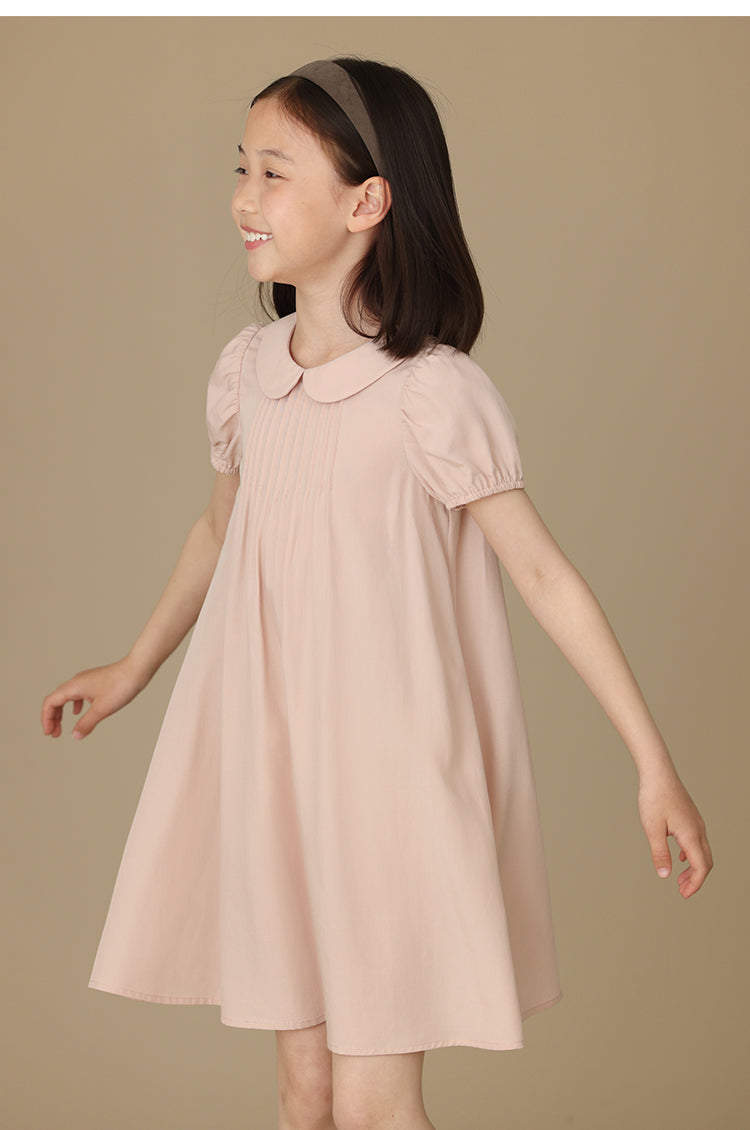 K6006 - Round neck baby pink short sleeve dress