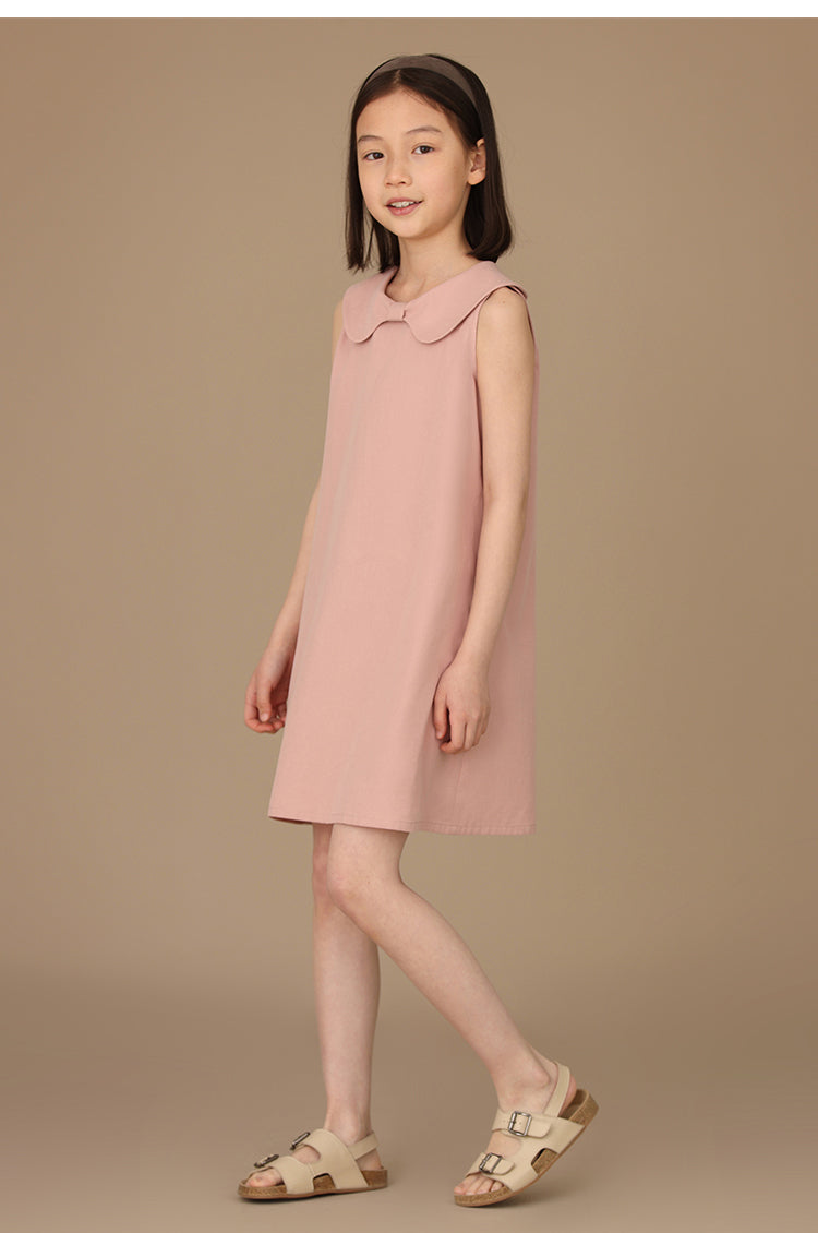 K3041 - Light pink big bow collar sleeveless dress