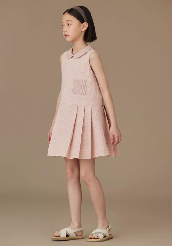 K31802 - Check collar pleated charm dress