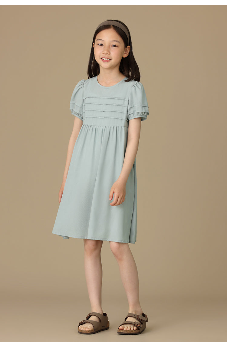 K6025 - Blue-gray striped pintucked dress