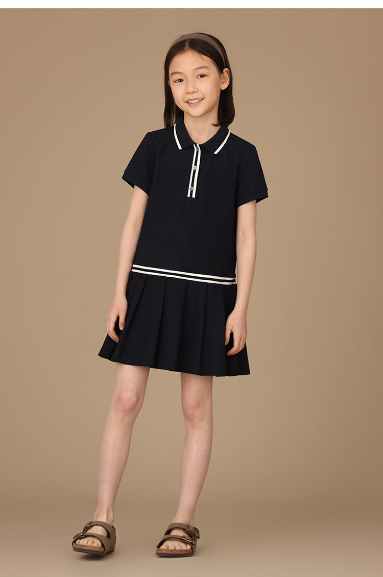 K4019 - Navy turtle neck pleated transitional dress