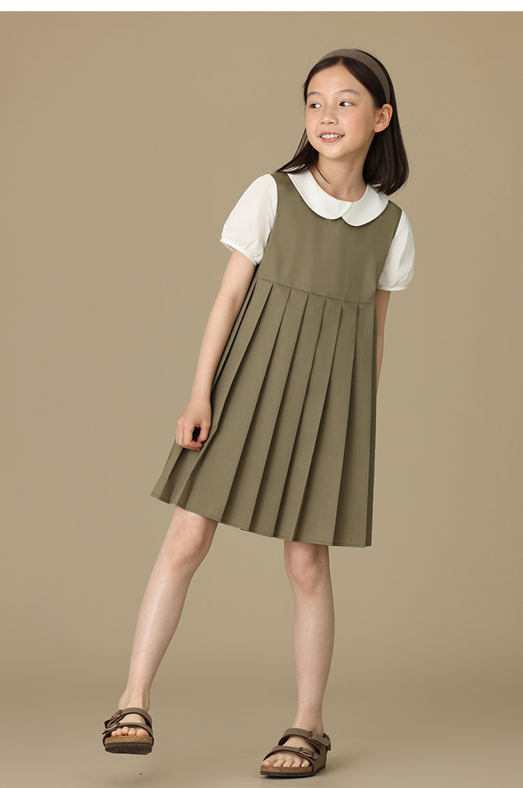 K5074 - Khaki pleated layered dress