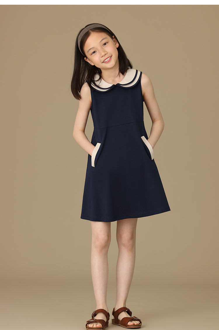 K5063 - Bicolor sleeveless navy dress