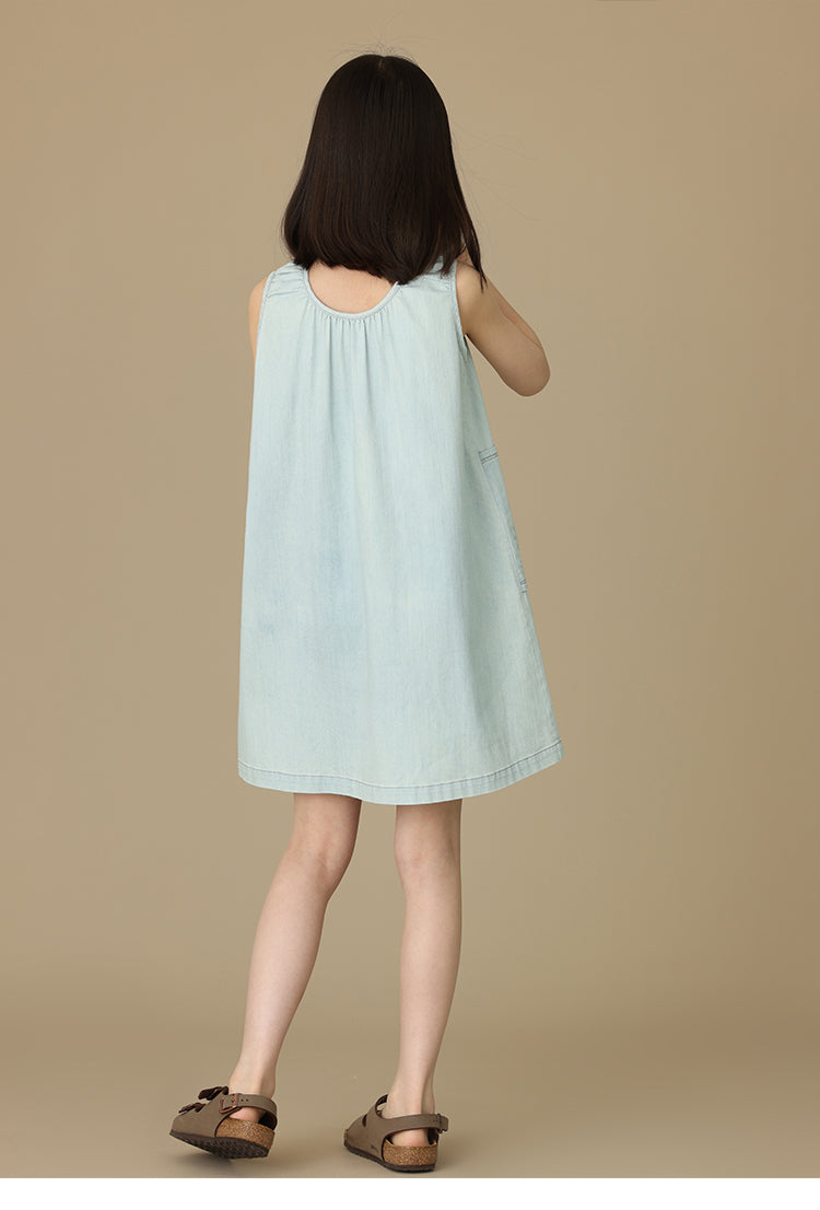 K5064 - Washed denim shirring dress