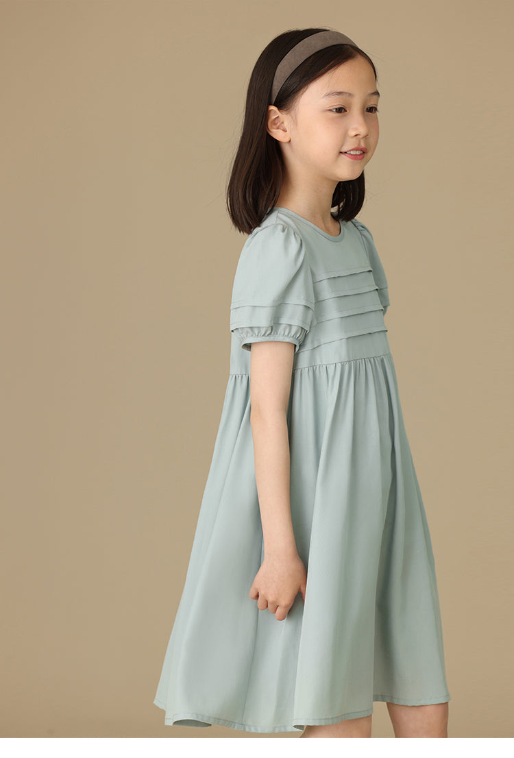 K6025 - Blue-gray striped pintucked dress