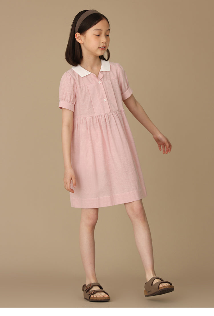 K5018 - Red striped high waisted transition short sleeve dress