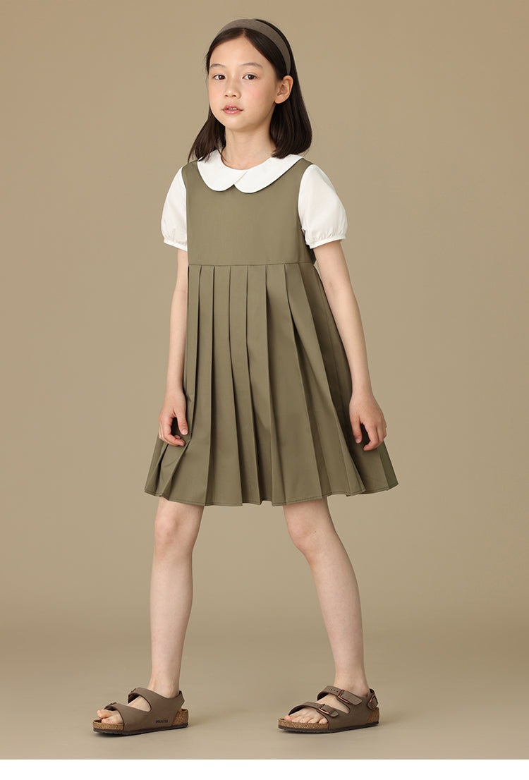 K5074 - Khaki pleated layered dress